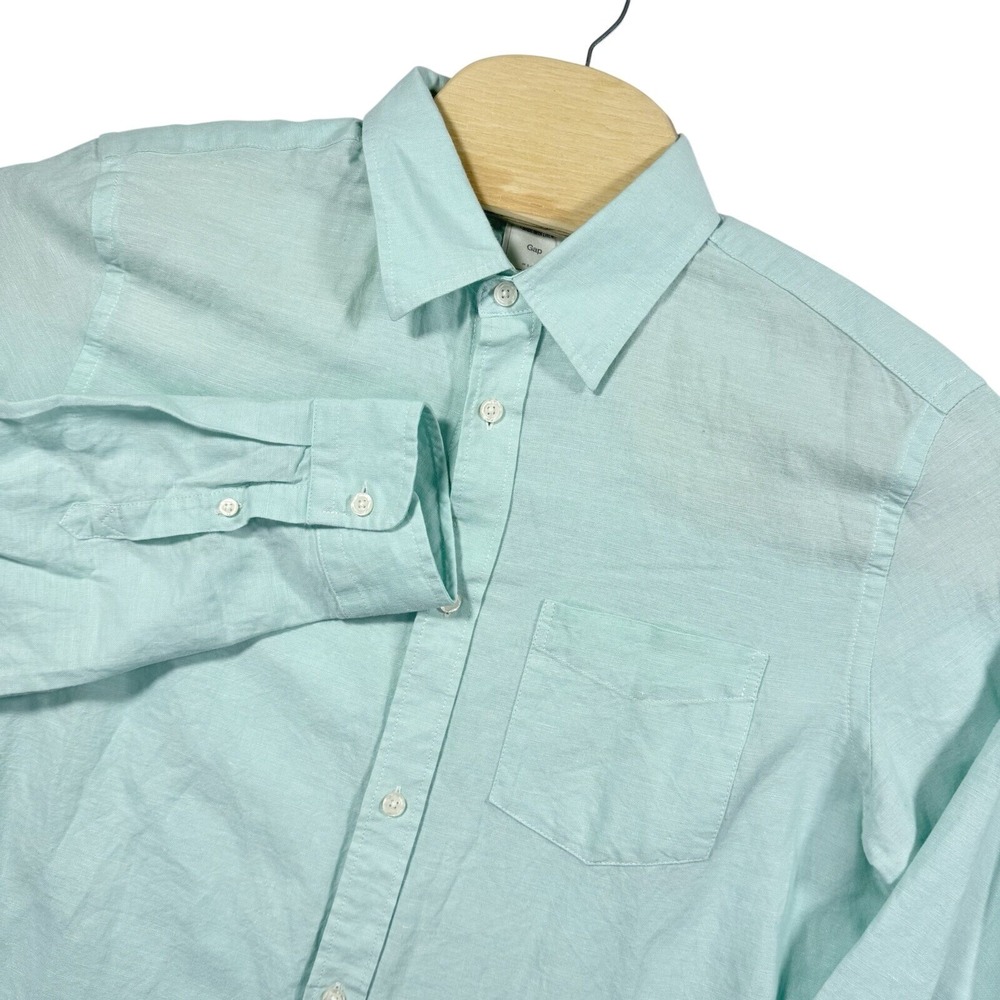 Gap Button Down Shirt Mens M Mint Green Linen Blend Long Sleeve Coastal Preppy